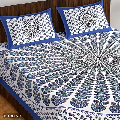 Stylish Fancy Comfortable Cotton Printed King Double 1 Bedsheet + 2 Pillowcovers-thumb2