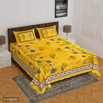 Stylish Fancy Comfortable Cotton Printed King Double 1 Bedsheet + 2 Pillowcovers-thumb0