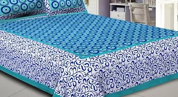 Stylish Fancy Comfortable Cotton Printed King Double 1 Bedsheet + 2 Pillowcovers-thumb1