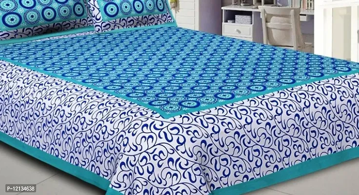 Stylish Fancy Comfortable Cotton Printed King Double 1 Bedsheet + 2 Pillowcovers-thumb2