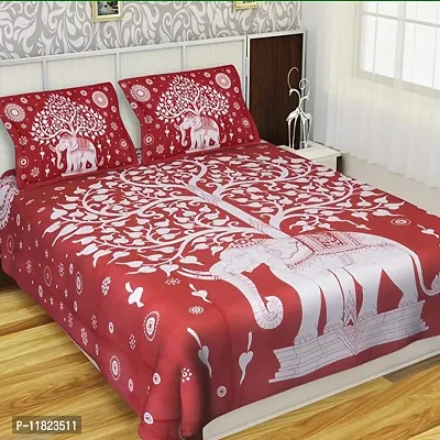 Stylish Fancy Comfortable Cotton Printed King Double 1 Bedsheet + 2 Pillowcovers-thumb0