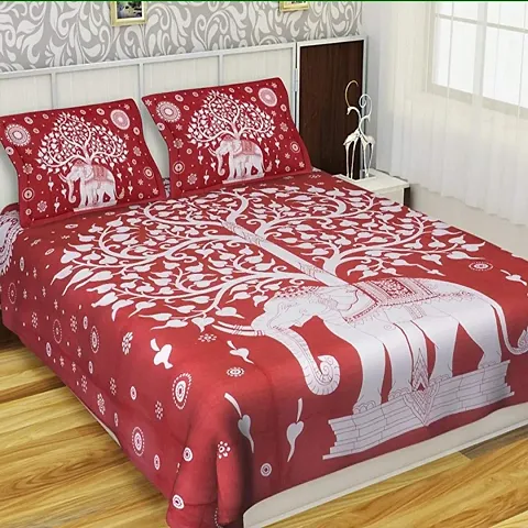 Printed Cotton Flat Double Bedsheet with 2 Pillow Covers