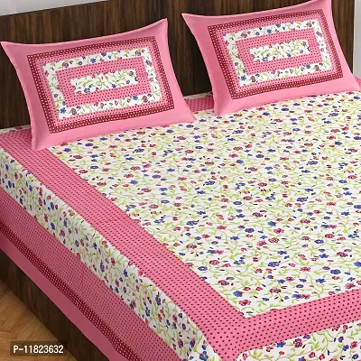 Stylish Fancy Comfortable Cotton Printed King Double 1 Bedsheet + 2 Pillowcovers-thumb2