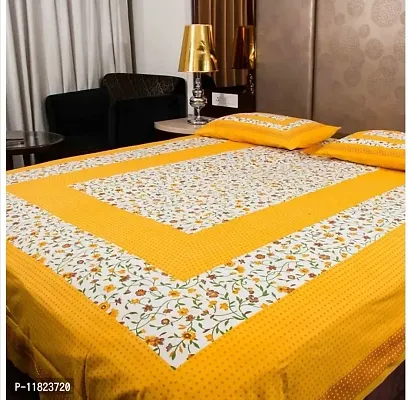 Stylish Fancy Comfortable Cotton Printed King Double 1 Bedsheet + 2 Pillowcovers-thumb0