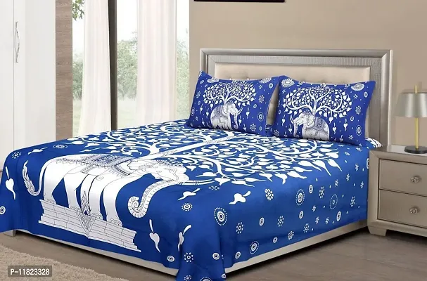 Stylish Fancy Comfortable Cotton Printed King Double 1 Bedsheet + 2 Pillowcovers-thumb0