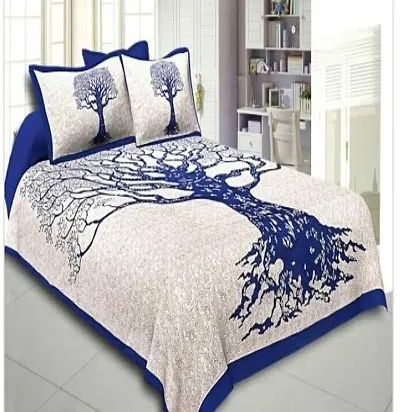 Printed Cotton Flat Double Bedsheet with 2 Pillow Covers