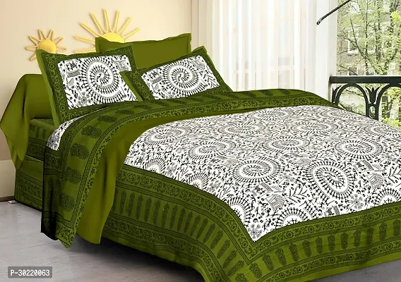 Comfortable Cotton Printed Double Bedsheet with Two Pillow Covers-thumb0