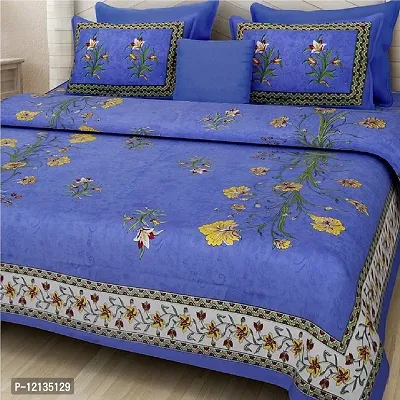 Stylish Fancy Comfortable Cotton Printed King Double 1 Bedsheet + 2 Pillowcovers-thumb2