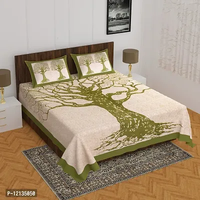 Stylish Fancy Comfortable Cotton Printed King Double 1 Bedsheet + 2 Pillowcovers-thumb0