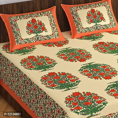 Stylish Fancy Comfortable Cotton Printed King Double 1 Bedsheet + 2 Pillowcovers-thumb2