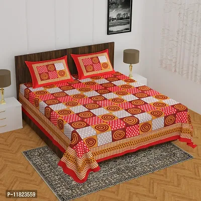 Stylish Fancy Comfortable Cotton Printed King Double 1 Bedsheet + 2 Pillowcovers-thumb0