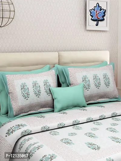 Stylish Fancy Comfortable Cotton Printed King Double 1 Bedsheet + 2 Pillowcovers-thumb2