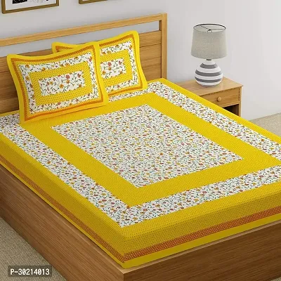 Comfortable Yellow Cotton Double 1 Bedsheet + 2 Pillowcovers For Women-thumb0