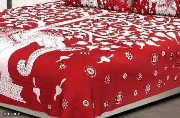 Stylish Fancy Comfortable Cotton Printed King Double 1 Bedsheet + 2 Pillowcovers-thumb2