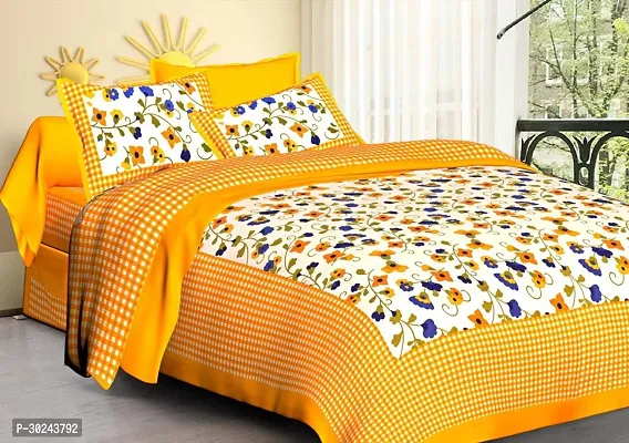 Comfortable Multicoloured Cotton Double 1 Bedsheet + 2 Pillowcovers-thumb0