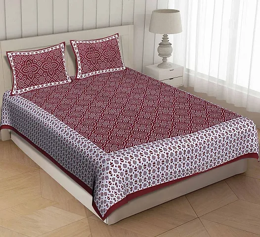 Printed Cotton Flat Double Bedsheet with 2 Pillow Covers