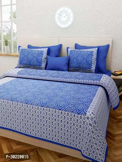 Comfortable Cotton Jaipuri Printed Double Bedsheet with Two Pillow Covers-thumb0