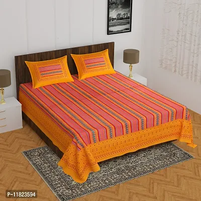 Stylish Fancy Comfortable Cotton Printed King Double 1 Bedsheet + 2 Pillowcovers-thumb0