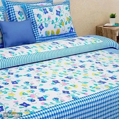 Comfortable Multicoloured Cotton Queen 1 Bedsheet + 2 Pillowcovers-thumb2