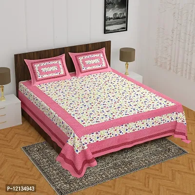 Stylish Fancy Comfortable Cotton Printed King Double 1 Bedsheet + 2 Pillowcovers-thumb0