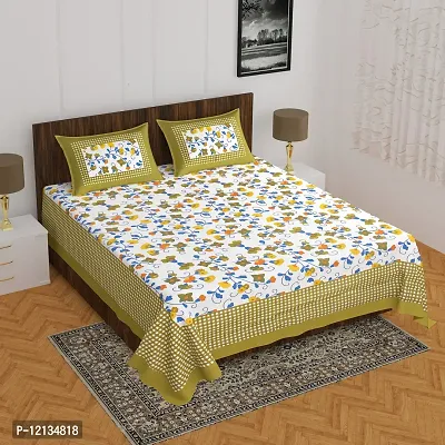 Stylish Fancy Comfortable Cotton Printed King Double 1 Bedsheet + 2 Pillowcovers-thumb0