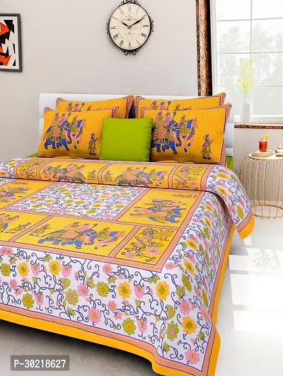 Comfortable Multicoloured Cotton Queen 1 Bedsheet + 2 Pillowcovers For Women-thumb0