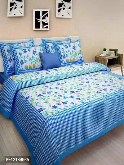 Stylish Fancy Comfortable Cotton Printed King Double 1 Bedsheet + 2 Pillowcovers-thumb0