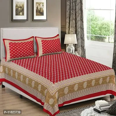 Stylish Fancy Comfortable Cotton Printed King Double 1 Bedsheet + 2 Pillowcovers-thumb0