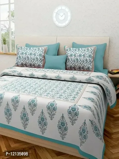 Stylish Fancy Comfortable Cotton Printed King Double 1 Bedsheet + 2 Pillowcovers-thumb0