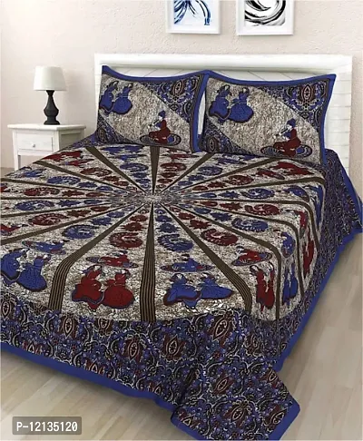 Stylish Fancy Comfortable Cotton Printed King Double 1 Bedsheet + 2 Pillowcovers-thumb4