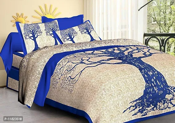 Stylish Fancy Comfortable Cotton Printed King Double 1 Bedsheet + 2 Pillowcovers-thumb0