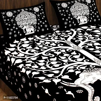 Stylish Fancy Comfortable Cotton Printed King Double 1 Bedsheet + 2 Pillowcovers-thumb2