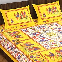 Cotton Navy Blue Jaipuri Printed Bedsheet With 2 Pillow Covers For Home-thumb1