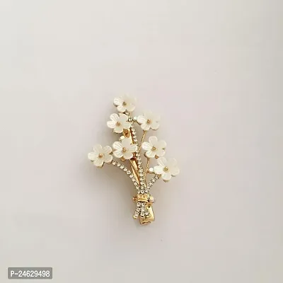 Radiant Elegance: Gold Floral Hair Pins with Dazzling White Stones - Stylish Clips for Girls (Pack of 1)-thumb0