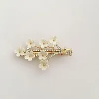 Radiant Elegance: Gold Floral Hair Pins with Dazzling White Stones - Stylish Clips for Girls (Pack of 1)-thumb2