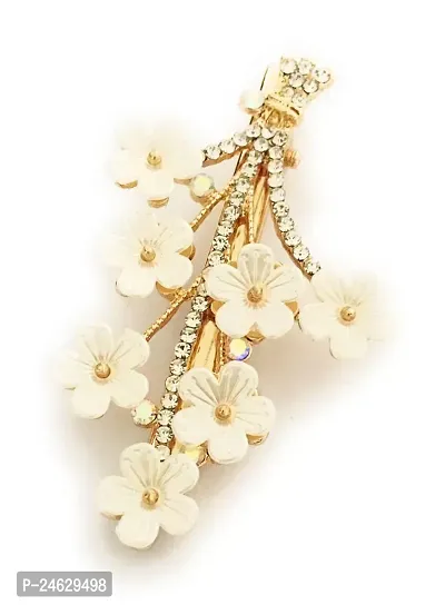 Radiant Elegance: Gold Floral Hair Pins with Dazzling White Stones - Stylish Clips for Girls (Pack of 1)-thumb4