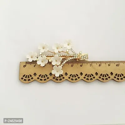 Radiant Elegance: Gold Floral Hair Pins with Dazzling White Stones - Stylish Clips for Girls (Pack of 1)-thumb2