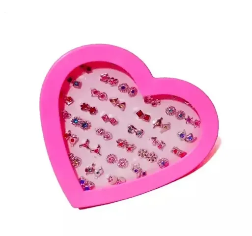 Unlock Radiance: 36 Pair Stylish Earring Stud Alloy Combo Set with Heart Shape Box for Girls ndash; Glamour and Affordability in One Box!