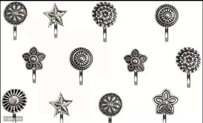 Black Silver-Plated Sterling Silver Nose Studs - Set of 12: Elegant Variety for Every Occasion-thumb0