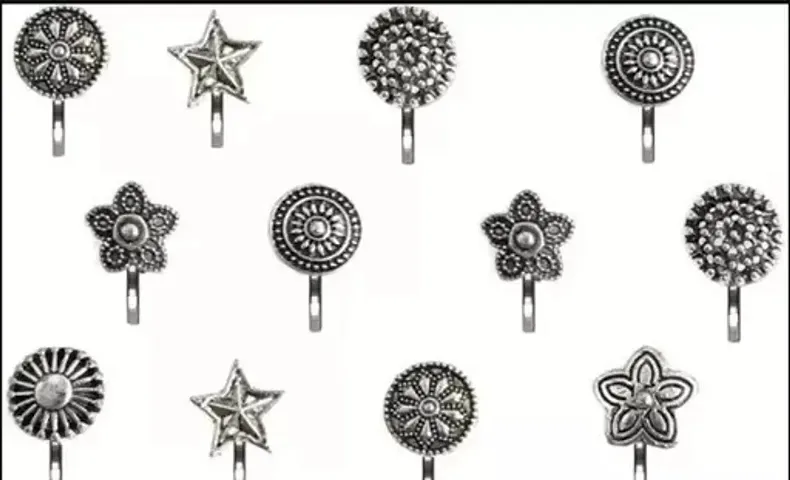 Black Silver-Plated Sterling Silver Nose Studs - Set of 12: Elegant Variety for Every Occasion