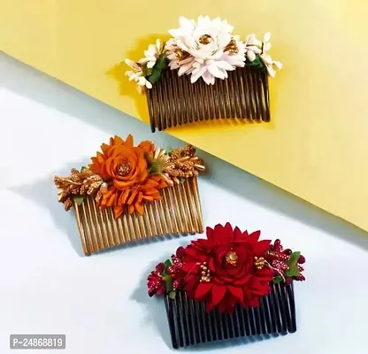 Artificial Flowers Embedded Statement Bridal Hair Comb Hair Pins - Pack of 3 for Women