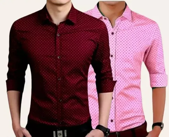 Classic Polycotton Polka Dotted Casual Shirts for Men, Pack of 2