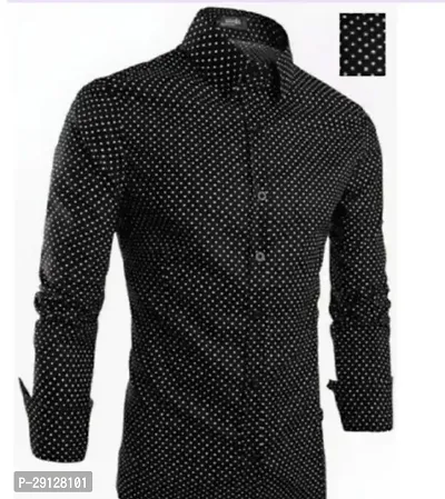 Classic Black Cotton Blend Regular Fit Printed Casual Shirt For Men