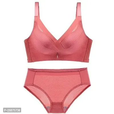 Stylish Pink Solid Bra And Panty Set For Women-thumb0