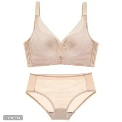 Stylish Peach Solid Bra And Panty Set For Women