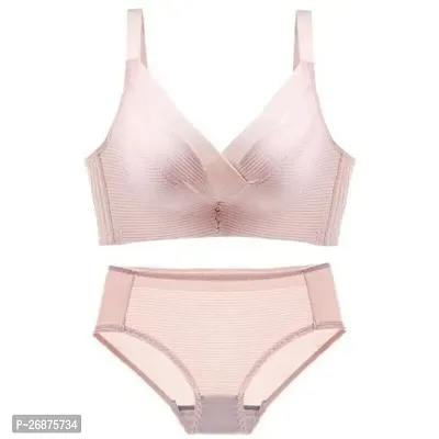 Stylish Pink Solid Bra And Panty Set For Women-thumb0