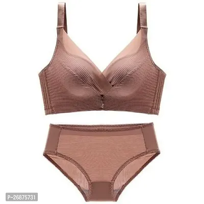 Stylish Brown Solid Bra And Panty Set For Women