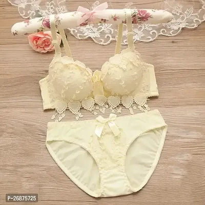 Stylish Beige Solid Bra And Panty Set For Women