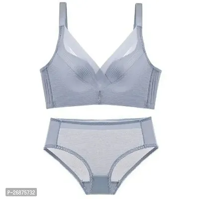 Stylish Grey Solid Bra And Panty Set For Women