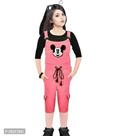 Stylish Pink Cotton Self Pattern Basic Jumpsuit For Girls-thumb0